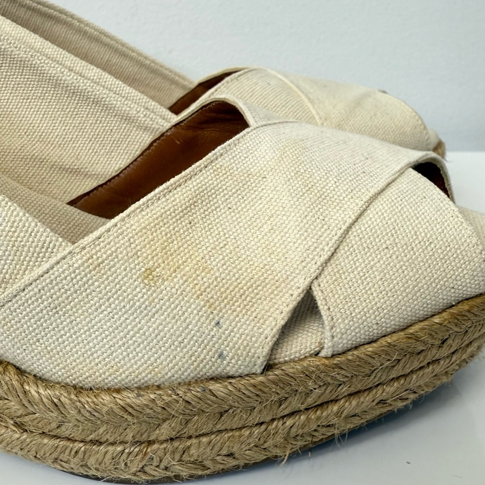 Tory Burch Filipa Canvas Criss Cross Espadrille Wedge Sandal Size 10 Cream Tan - Picture 15 of 15